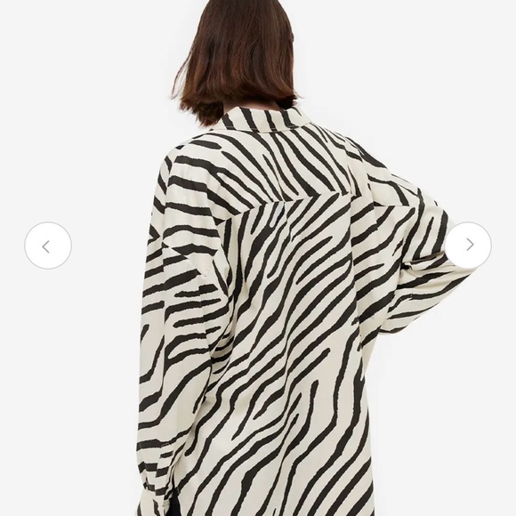 H&M Oversized Zebra Print Long Sleeve Button-Up Shirt - Black & Cream - Picture 9 of 10